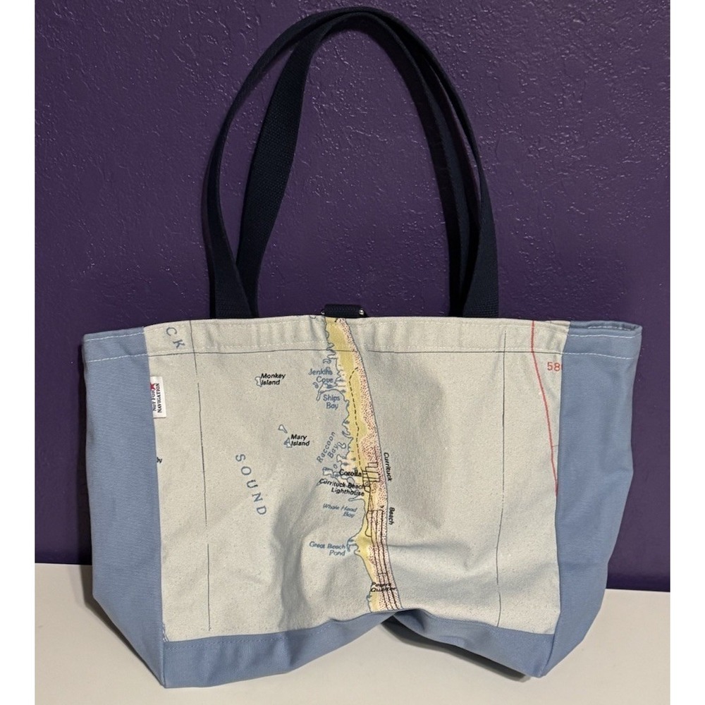 Not For Navigation Outer Banks Canvas Tote Bag OBX Nautical Clip Close 20" $150